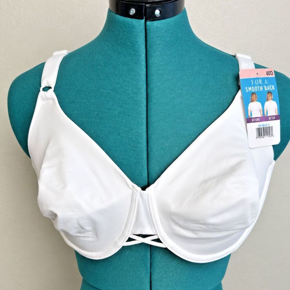 NWT Vanity Fair Smoothing Back Underwire Bra White 40D Full Coverage
